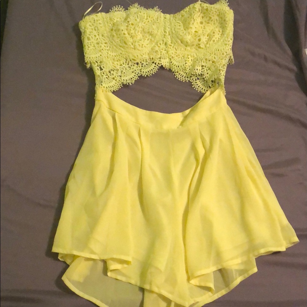 Yellow Strapless Cutoff Romper